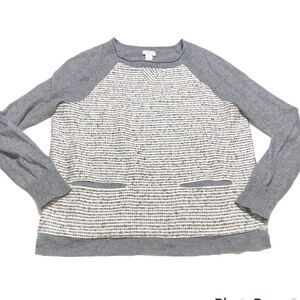 J. Crew Gray and White Crew Neck Sweater